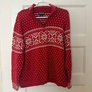 Lands End Red Fair Isle Holiday Sweater